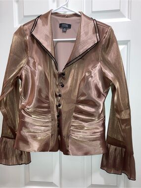 Dress Barn Women’s Bronze Button Down Long Sleeve Dress shirt blouse Size 8
